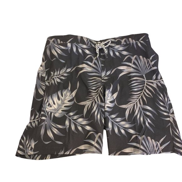 Sonoma XL Black Leaf Print Board Shorts With Stretch Waistband & 9-Inch Inseam - Picture 7 of 11